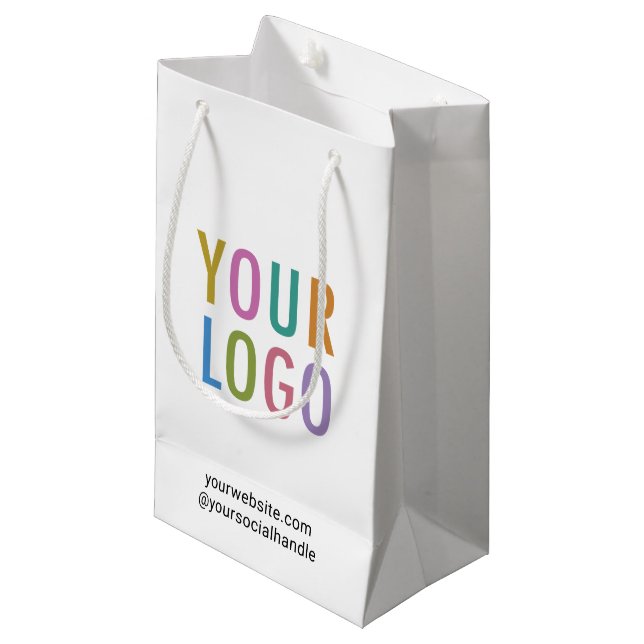 Small Business Gift Bag Custom Logo 8.5 inch White (Front Angled)