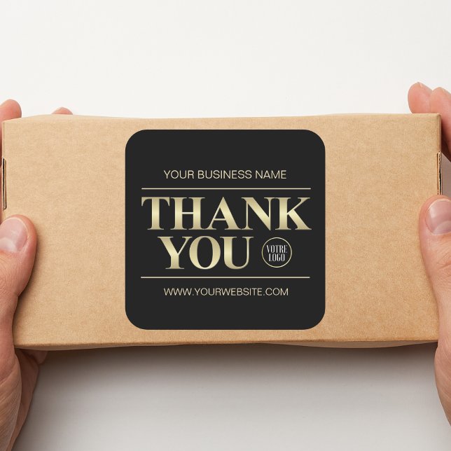 Small Business Gold Black THANK YOU add LOGO Square Sticker (Creator Uploaded)