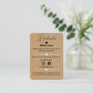 Small Business Handmade With Love Insert Card