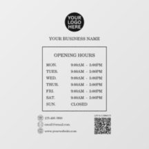 Small Business Hours Window Cling