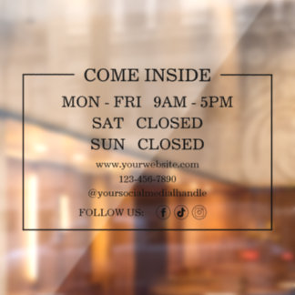 Small Business Hours Window Cling