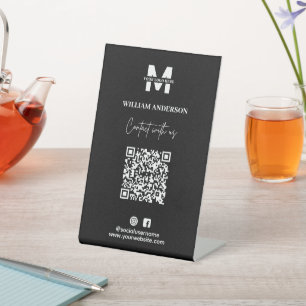 Small Business Instagram Facebook QR Code Black Pedestal Sign