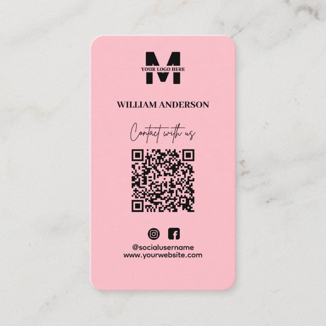 Small Business Instagram Facebook QR Code Pink Card (Front)