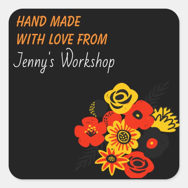 Small business label, hand made with love Editable Square Sticker (Front)