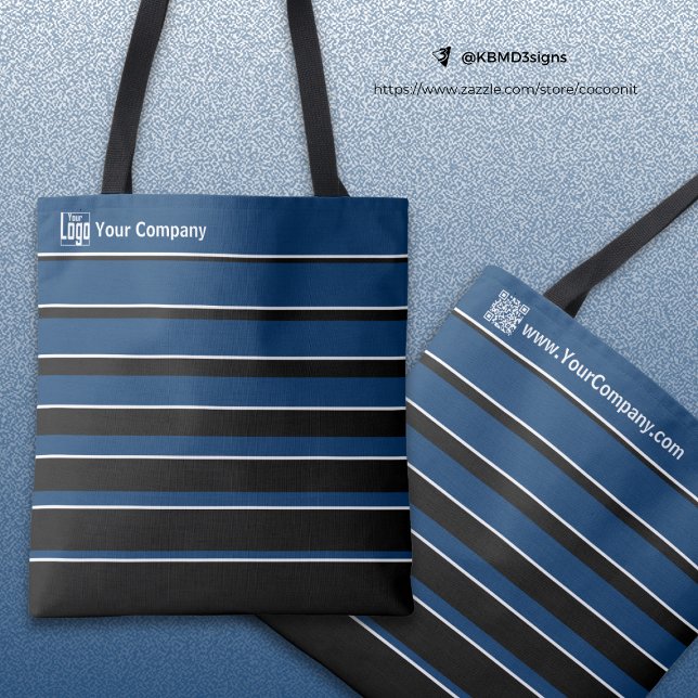 Small Business Logo Name QR-Code Blue Black White Tote Bag (Small Business Logo Name QR-Code Blue Black White Tote Bag)