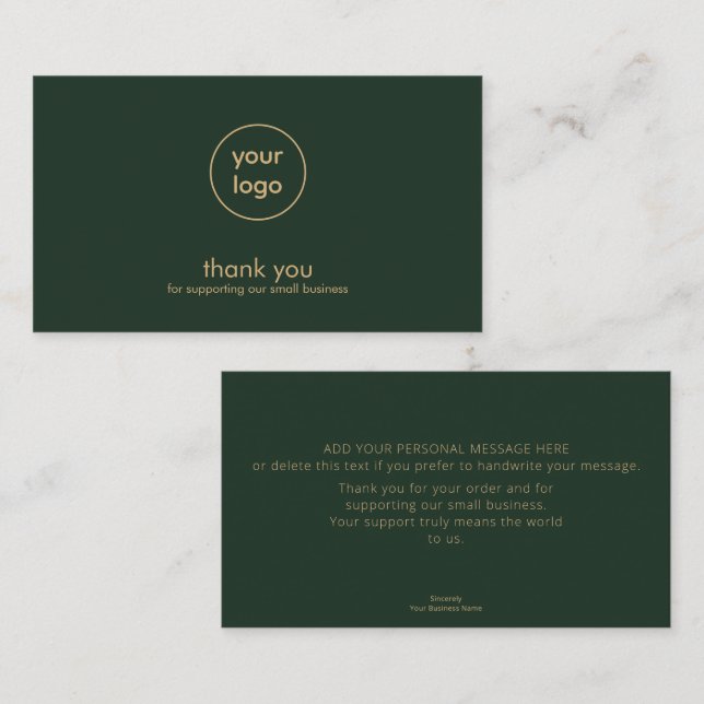 Small Business Logo Thank You Card Olive Gold (Front/Back)