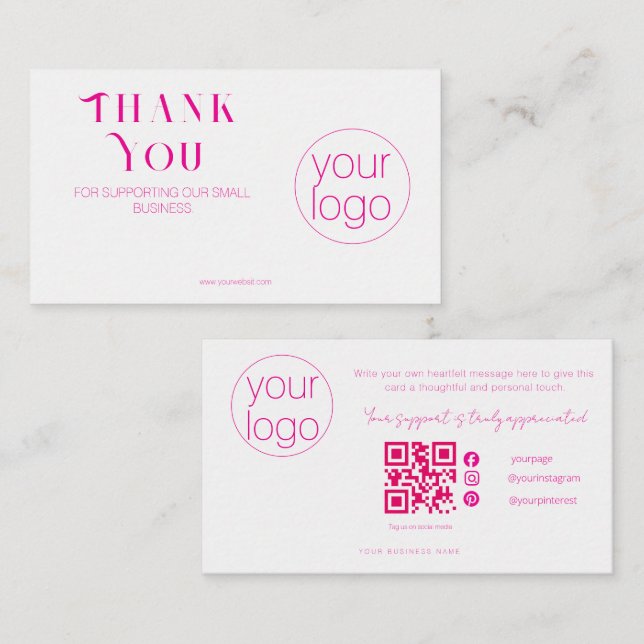 Small Business Logo Thank You QR Card Blush Pink (Front/Back)