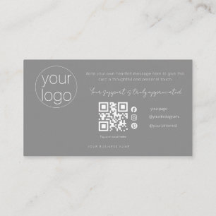 Small Business Logo Thank You QR Card Grey