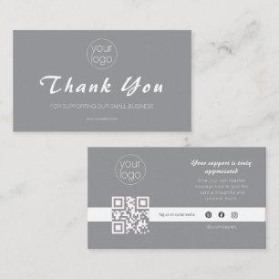 Small Business Logo Thank You QR Card Grey