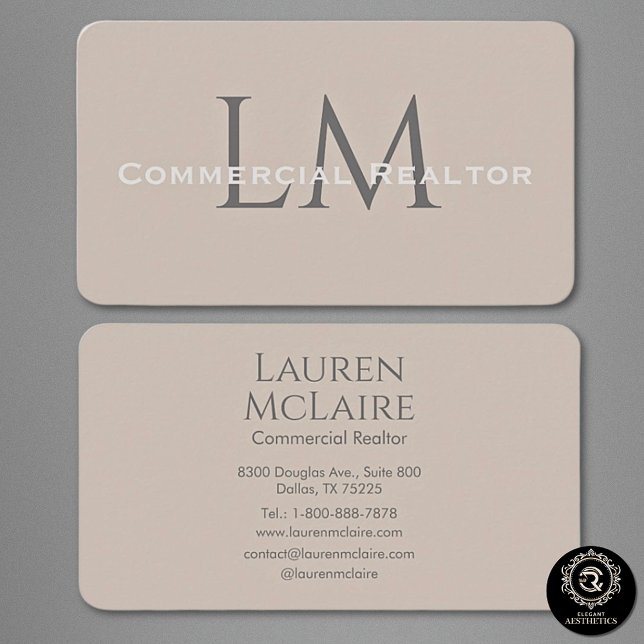 Small Business Monogram Taupe Grey Card (Creator Uploaded)
