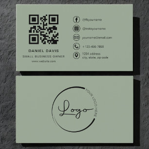 Small Business Owner Sage Green Logo QR Code  Card