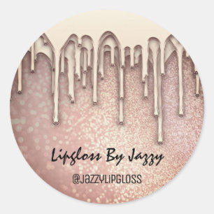 Small Business Packaging Rose Gold Drips Classic Round Sticker