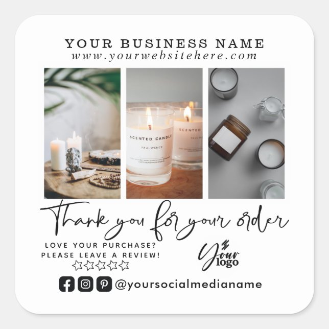 Small Business Photo Thank You Review Request Square Sticker (Front)