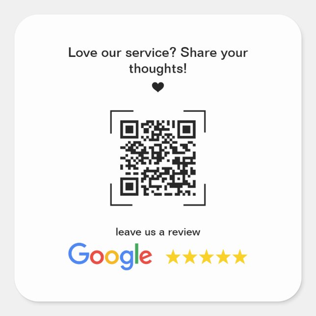 Small Business Promotional Google Review QR Code Square Sticker (Front)