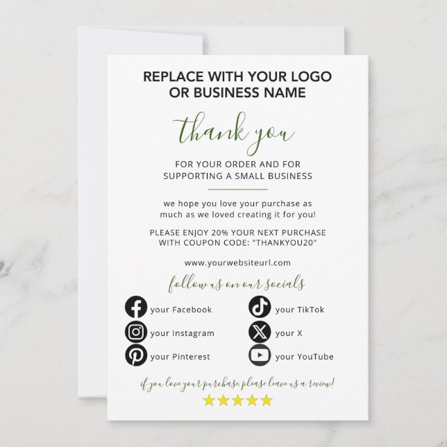 Small Business Thank You for Your Order Invitation (Front)