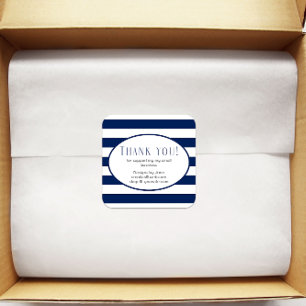 Small Business Thank You Modern Navy Strip Square Sticker