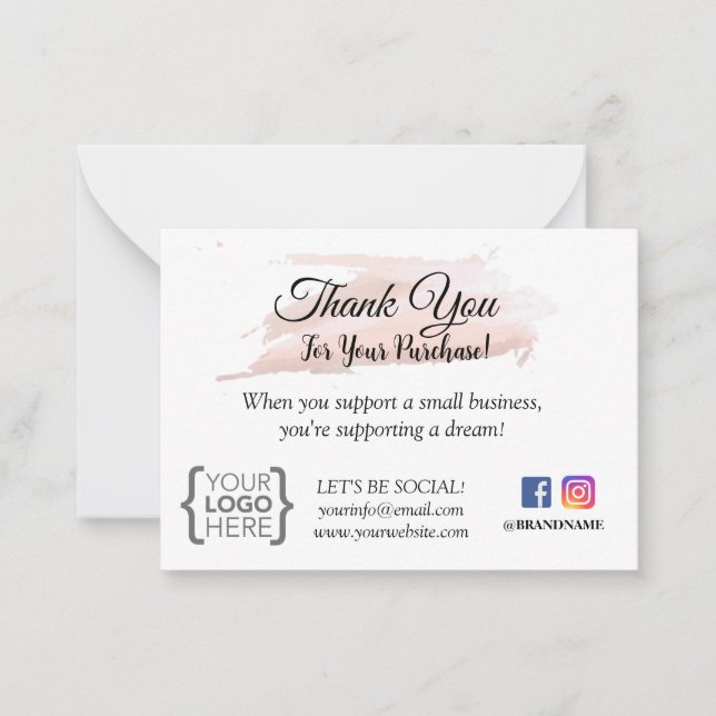 SMALL BUSINESS THANK YOU ORDER CARD BLUSH PINK  (Front)