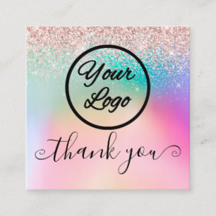 Small Business Thank You Rose Gold Glitter Rainbow Square Business Card