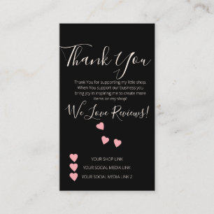 Small Business Thank You Shop Review Hearts Black Business Card
