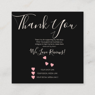Small Business Thank You Shop Review Hearts Black Square Business Card