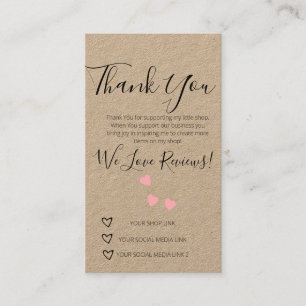 Small Business Thank You Shop Review Hearts  Busin Card