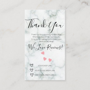 Small Business Thank You Shop Review Hearts Marble Card