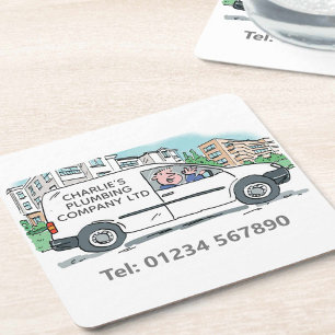 Small Business with Name on Company Van Square Paper Coaster