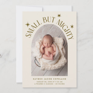 Small But Mighty Stars Cream Photo Birth Announcement