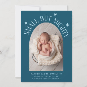 Small But Mighty Stars Teal Photo Birth Announcement