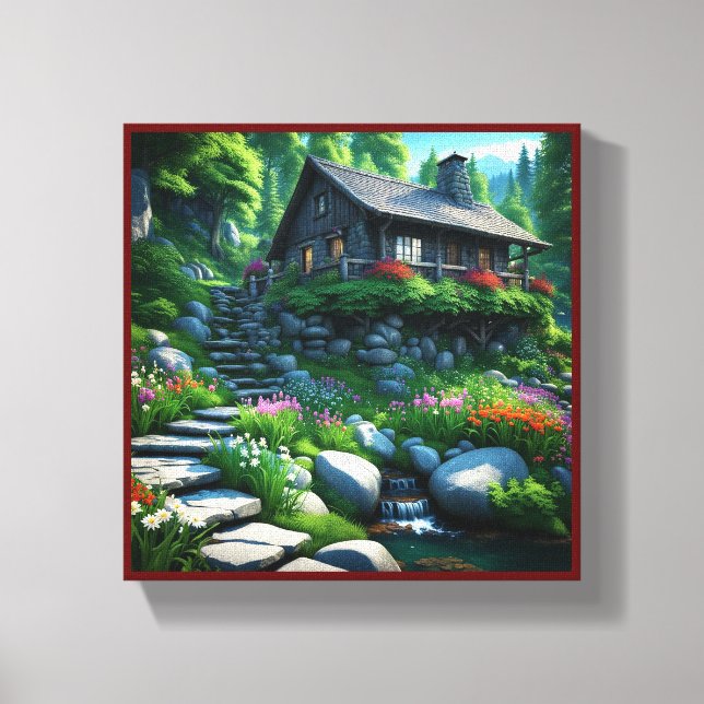 Small Cabin in the Woods Overgrown by Foliage  Canvas Print (Front)
