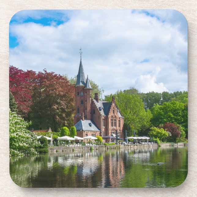 Small castle near lake in Bruges, Belgium Coaster (Front)