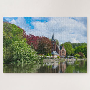 Small castle near lake in Bruges, Belgium Jigsaw Puzzle