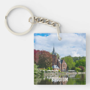 Small castle near lake in Bruges, Belgium Key Ring