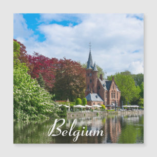 Small castle near lake in Bruges, Belgium Magnet