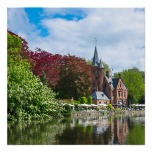 Small castle near lake in Bruges, Belgium Poster