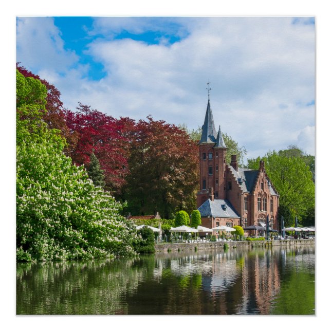 Small castle near lake in Bruges, Belgium Poster (Front)