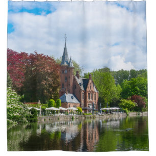 Small castle near lake in Bruges, Belgium Shower Curtain