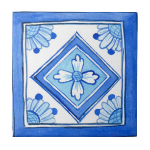 Small ceramic tile Sicilian style P2.Blue