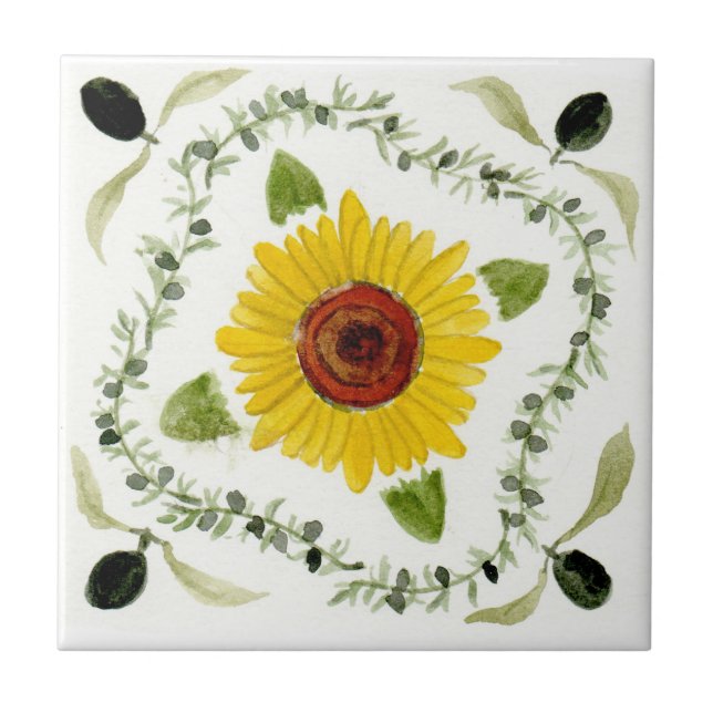 Small ceramic tile Sicily-themed  “Sunflower” (Front)