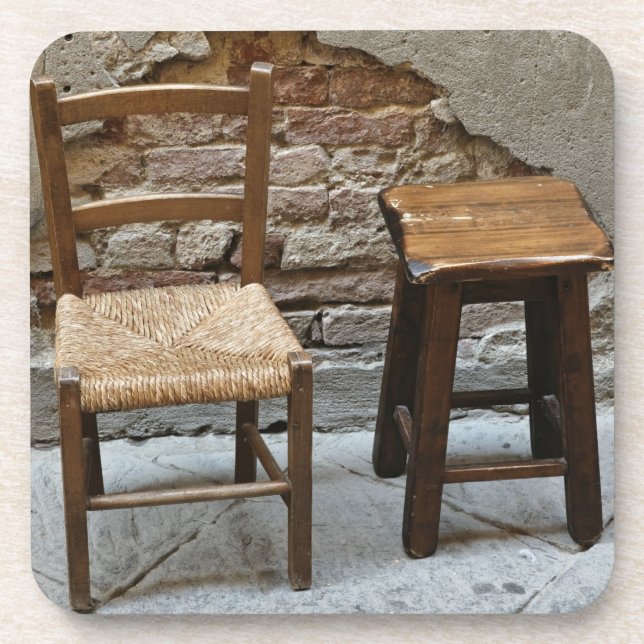 Small chair and stool, Pienza, Italy Coaster (Front)