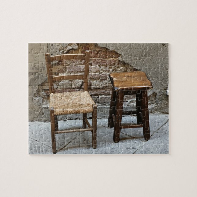 Small chair and stool, Pienza, Italy Jigsaw Puzzle (Horizontal)
