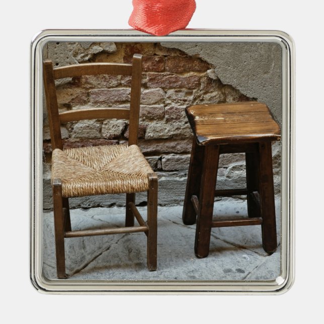 Small chair and stool, Pienza, Italy Metal Tree Decoration (Front)