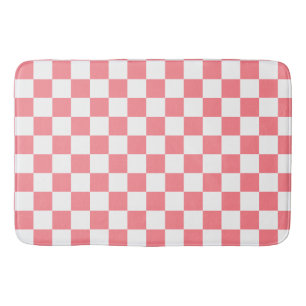 Small Checkers Blush Pink White Checkered   Bath Mat