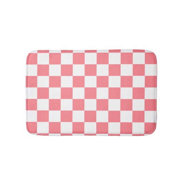 Small Checkers Blush Pink White Chequered  Bath Mat (Front)