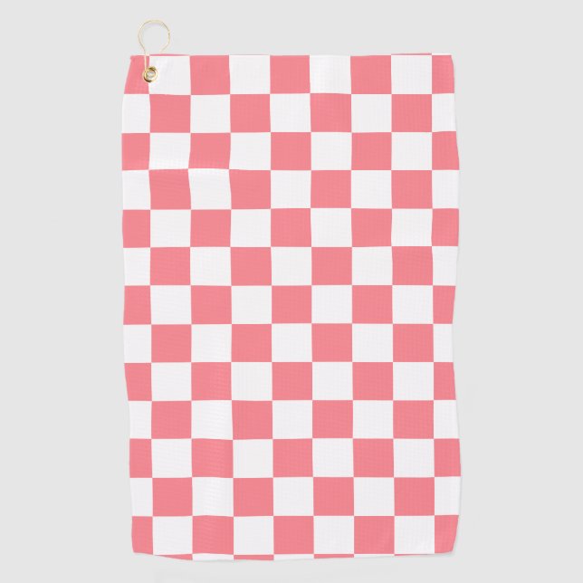 Small Checkers Blush Pink White Chequered   Golf Towel (Front)