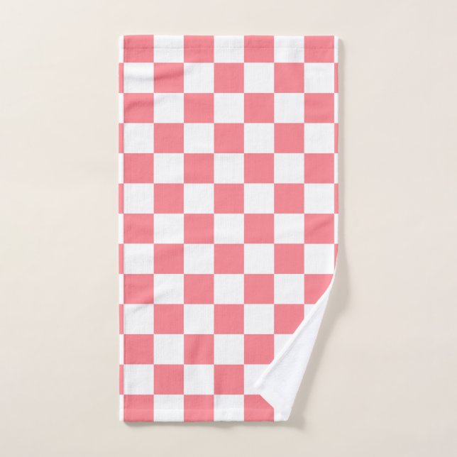 Small Checkers Blush Pink White Chequered    Hand Towel (Hand Towel)