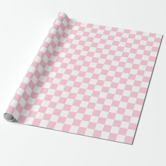Small Checkers Cotton Candy Pink White Chequered   Wrapping Paper (Unrolled)