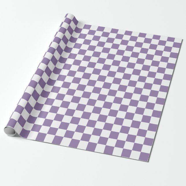 Small Checkers Lavender Purple White Chequered   Wrapping Paper (Unrolled)