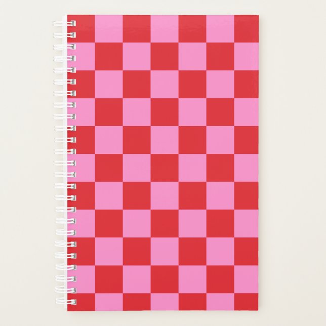 Small Cherry Red and Pink Checkerboard Planner (Front)