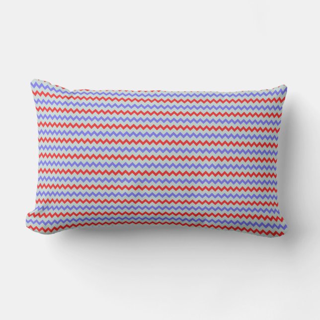 Small chevron pattern blue red lumbar cushion (Front)